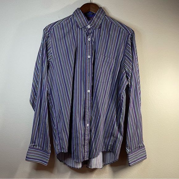 BUGATCHI UOMO CLASSIC FIT STRIPED BUTTON DOWN SHIRT Size Medium - Picture 1 of 9